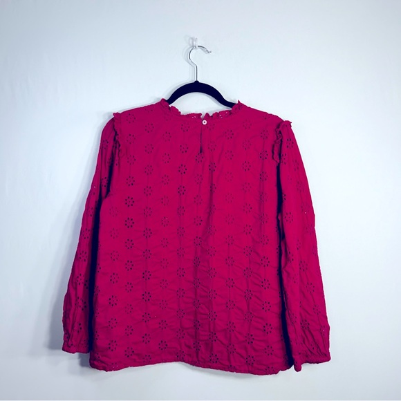 J Crew Smocked Eyelet Embroidered Peasant Cottagecore Coquette Romantic Top Sz M - Picture 6 of 11